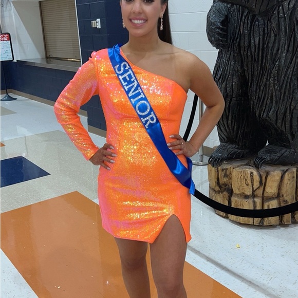 Orange Sequin One-Shoulder Dress - Picture 2 of 4